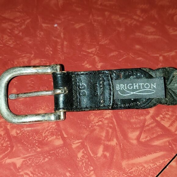 Vintage Brighton Black Leather Woven Belt 36